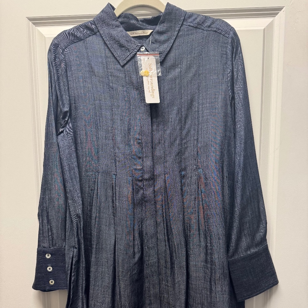 Brand New Soft Surroundings Revellet Tencel Dark Chambray Shirt - Size Medium